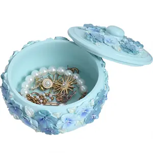 Gioielli di lusso a luce nordica Design moderno artigianale fiore prugna scatola di gioielli in ceramica con coperchio