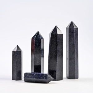 Punta de Cristal de Piedra Dorada Azul Pulida Natural, Torre Hexagonal de Arenisca Azul, Cristal de Sanación Reiki para Chakras, Artesanía - Product Image 6
