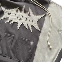 Sweat-shirt à épaules tombantes à prix bas, lourd, avec appliqué de patchs usés, broderie, pull vintage, lavage à l'acide, pour hommes