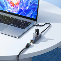 SAMZHE Hub USB-A/Type-C 4 ports, 3 USB 3.0 5 Gbps, adaptateur Ethernet RJ45 1000 Mbps, alliage d'aluminium, accessoires pour ordinateur portable, en stock