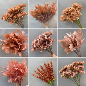 Automne couleur marron série mariage Simulation fleurs Caramel matériel soie plafond rangée route décoration élégante décorations murales - Product Image 2