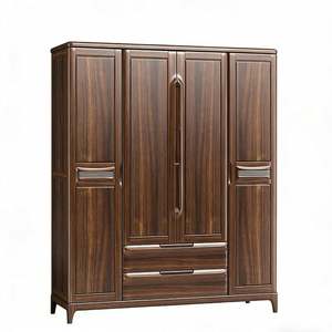 Balom Modern Luxury Four Door Wardrobe With Dark Wood Solid Texture Metal Handles and Layered Drawer Storage Design - Product Image 2