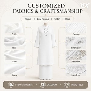 <span class=keywords><strong>Baju</strong></span> <span class=keywords><strong>Kurung</strong></span> personnalisé pour femme, deux pièces, vert lime, asymétrique, en dentelle brodée, polyester, antistatique, OEM, ODM, marque privée - Product Image 3