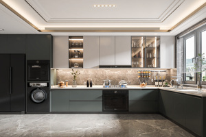 High Quality Melamine Solid Wood Island Cabinet Luxury Kitchen <b>Units</b> Set Modern Designs Idea - Product Image 2