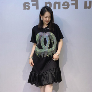 Abito da donna casual elegante a trapezio in poliestere e cotone, ampio e confortevole, <span class=keywords><strong>taglie</strong></span> forti, con volant e pizzo, stile europeo-americano - Product Image 3