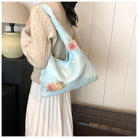 Tas ketiak belanja bunga mawar sutra, tas tangan pesta elegan modis musim panas ringan ramah lingkungan lembut Organza