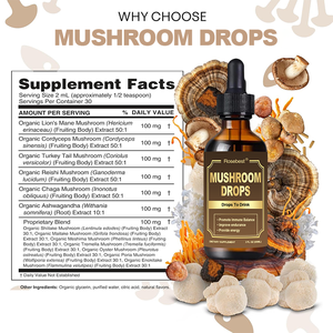 Suplemento Líquido en Gotas de Extracto de Hongo Reishi y Cordyceps con Melena de León, Marca Privada OEM, Todo en Uno, para Beber, para la Concentración y el Sistema Inmunitario - Product Image 6