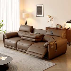 Juego de Sofás Reclinables de Lujo Moderno de <span class=keywords><strong>3</strong></span> <span class=keywords><strong>Plazas</strong></span> Tapizado en Cuero Genuino con Estructura de Metal Extensible para Sala de Estar - Product Image 3