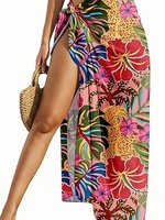 Robe de plage tricotée à imprimé floral, longue, pour femme, paréo de bain, nouvelle collection, 100% polyester