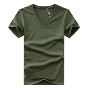 Summer Mens T-Shirts Casual V-Neck Breathable Brand T Shirt Men Short Sleeve Solid Color Cotton Tops Tees