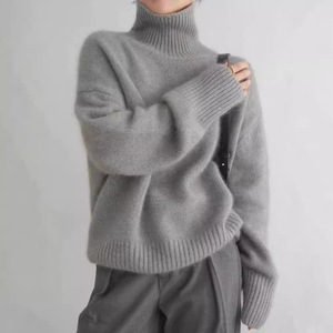 Pull-over en tricot à <span class=keywords><strong>col</strong></span> <span class=keywords><strong>roulé</strong></span> épais et ample pour <span class=keywords><strong>femme</strong></span>, style vintage, automne-hiver, décontracté - Product Image 4