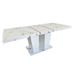 <span class=keywords><strong>Table</strong></span> de salle à manger <span class=keywords><strong>extensible</strong></span> 6-10 personnes, moderne, blanche, en panneaux de particules imitation marbre, <span class=keywords><strong>table</strong></span> de cuisine carrée <span class=keywords><strong>extensible</strong></span> avec piétement à double <span class=keywords><strong>colonne</strong></span> - Product Image 4