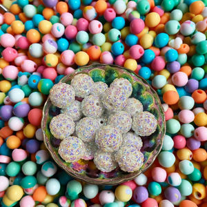 Perles colorées société nouvelle couleur blanche colorée acrylique résine lâche strass boule perles pour bijoux enfants collier fabrication - Product Image 2