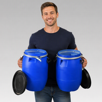 Fût en plastique recyclable de 30 L en PEHD bleu à ouverture supérieure, de qualité alimentaire, pour le lait, avec anneaux en fer, hermétique et écologique