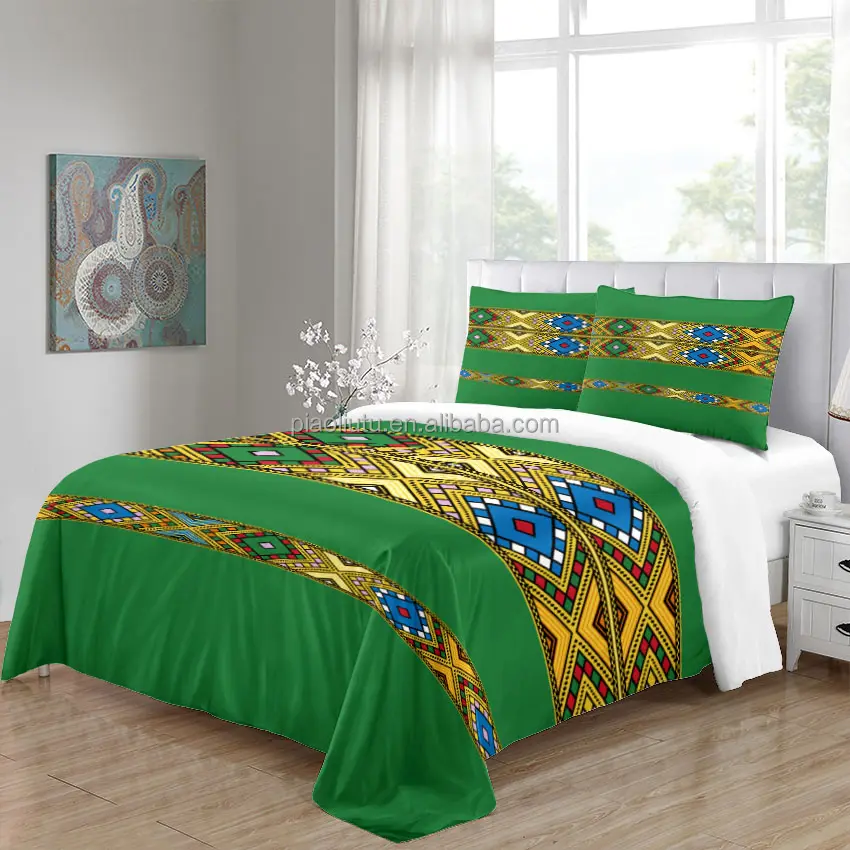 Beautiful Stripe pattern 100% poliéster Folha de cama Cultura africana design Lençóis 3/4Pcs Impressão capa de edredão Define Bedding Set