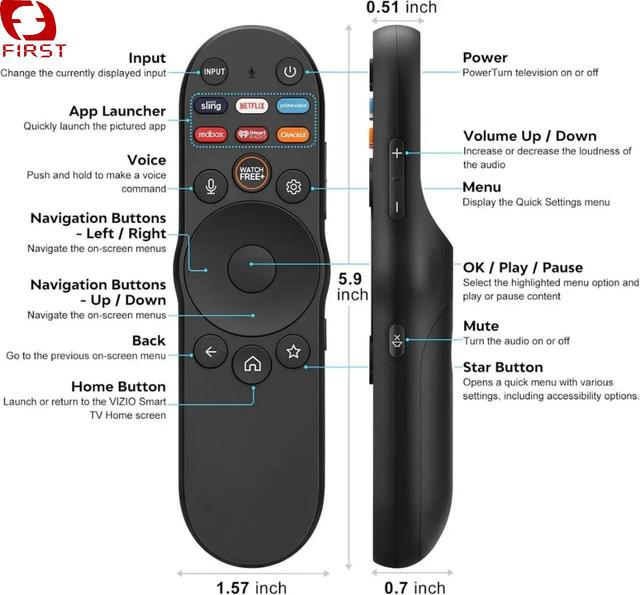 Custom First Brand Quality XRT270 Voice Remote Control for VIZIO