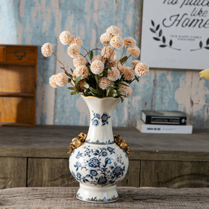 Jarrón de Cerámica Azul con Flores de Estilo Chino, Adornos para Sala de Estar, Accesorios para el Hogar, Decoración Suave, Estilo Americano Retro - Product Image 4