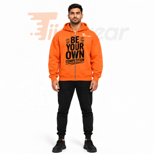 Sweat à capuche zippé orange pour homme, coupe classique, en molleton décontracté, personnalisable avec votre logo – Nouveaux sweats à capuche zippés pour homme - Product Image 2