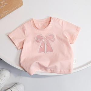 Camiseta de Manga Corta para Niñas, Color Sólido, Tela Jersey de Poliéster para Niñas Pequeñas - Product Image 3