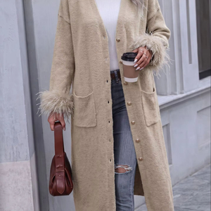 <span class=keywords><strong>Cardigan</strong></span> Lungo da Donna in Maglia Spessa a Maniche Lunghe, Maglione Lavorato a Maglia a Mezza Lunghezza con Apertura Frontale, Modello Ampio - Product Image 1
