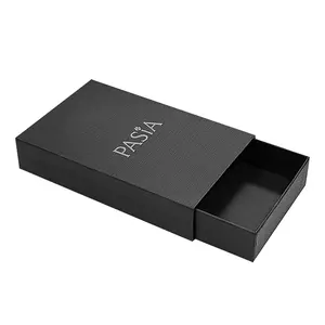 Custom Printing Logo Black Rigid Slid Drawer Packaging Boxes Luxury Black Gift Textured Paper Box With Foam Insert