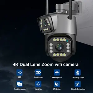 4mp macchina fotografica a doppia lente Wifi Ptz Smart Home visione notturna a doppio schermo per esterni telecamera Ip V380 telecamera di sorveglianza di sicurezza senza fili