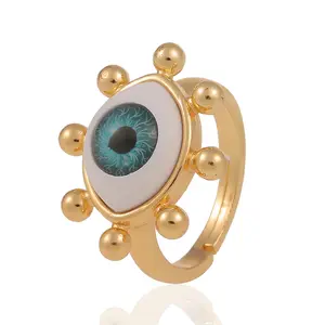 C & J europeo popolare semplice placcatura in oro resina colorata occhi malvagi anello da dito larghezza dichiarazione anello di apertura occhio del diavolo