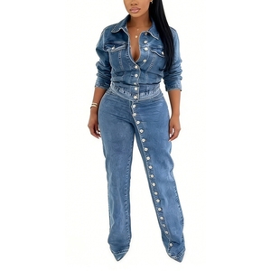 Ensemble 2 pièces en jean pour femme - Chemise boutonnée et <span class=keywords><strong>pantalon</strong></span> large coordonné Sehe Fashion - Product Image 5