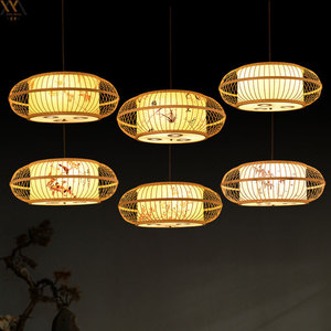 Lámpara de araña de bambú de estilo chino, redonda, con luz LED, para restaurante, hotel, casa de té, dormitorio, decoración zen, una sola cabeza, bombilla E27 - Product Image 4