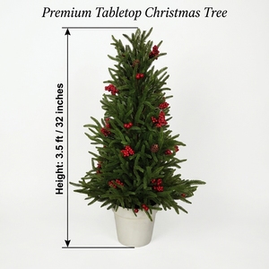 Mini <span class=keywords><strong>sapin</strong></span> de Noël artificiel en <span class=keywords><strong>plastique</strong></span> avec cônes de pin et baies rouges - Décoration d'intérieur pour salon, chambre et bureau - Product Image 3