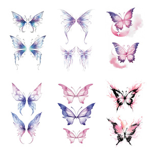 1 Set de 6 Feuilles de Tatouages Temporaires Colorés à Paillettes Autocollant Beau Papillon Dessin Animé Tatouage Imperméable pour Visage Bras Jambe - Product Image 6