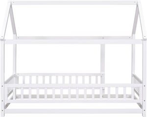 <span class=keywords><strong>Letto</strong></span> <span class=keywords><strong>Montessori</strong></span> in Legno per Bambini, Design a Forma di Casa con Tetto e Recinzione, Senza Doghe, in Pino Bianco, per Ragazzi e Ragazze - Product Image 6