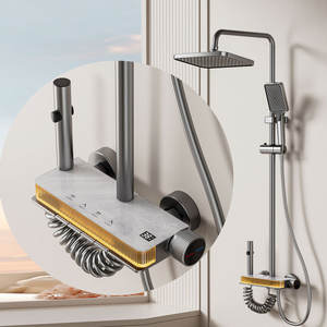 Juego de Ducha Termostática de Aluminio Cromado con Pantalla Digital, Iluminación Ambiental, Acabado Mate, Forma Rectangular, Presurizado - Product Image 2