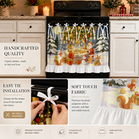 Cosennatur Housse de four de Noël Père Noël à nouer, rideau de cuisine en tissu polyester imprimé avec ourlet à volants pour ensemble de décoration de fêtes