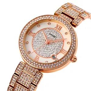 Skmei pulseira de relógio de metal 1739, relógio de diamante pulseira de relógio de luxo da moda feminina