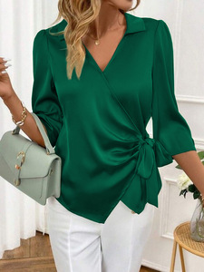 Elegante Camicia in Raso <span class=keywords><strong>con</strong></span> Maniche a Tre Quarti e Dettaglio <span class=keywords><strong>Nodo</strong></span> Intrecciato, Sofisticata Blusa da Ufficio per Donne - Product Image 6
