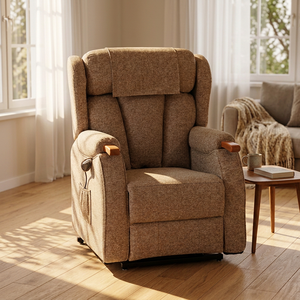 Fauteuil inclinable électrique confortable en tissu avec double moteur, fonction zéro gravité et roulettes, idéal pour les espaces de détente. - Product Image 1