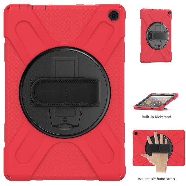 360° Rotate Kickstand Tablet Case for Kindle Fire HD 10 Plus 2023 2021 2019 2018 Protective Cover Adjustable Hand Shoulder Strap