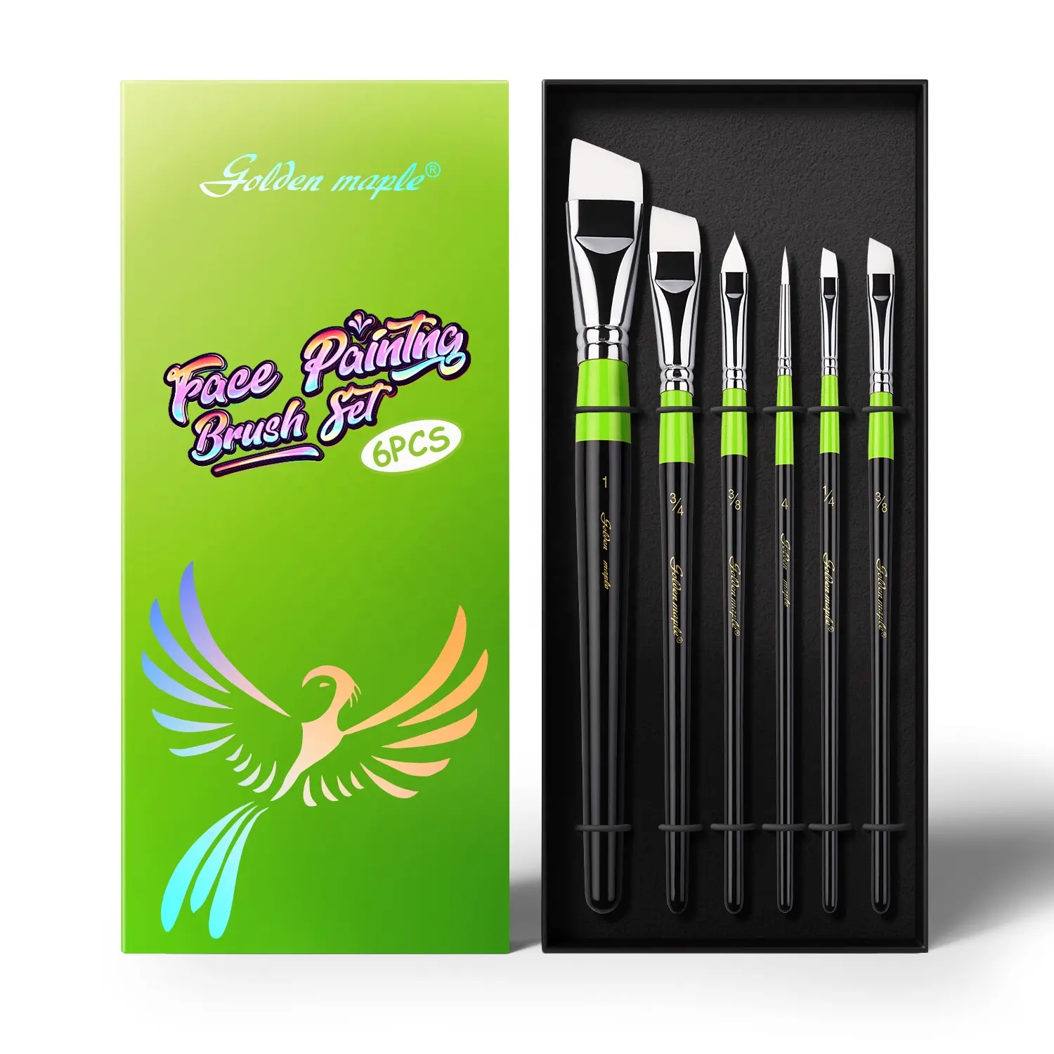 Professional 6pcs Green Handle Face Paint Brush Wood Handle White Nylon Face Painting Artist Paint Brush Set for Face Art