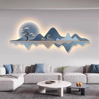 Dekorasi Ruang Tamu Modern Mewah Ringan Mural Latar Belakang Sofa Dinding LED Lukisan Dekorasi Lanskap