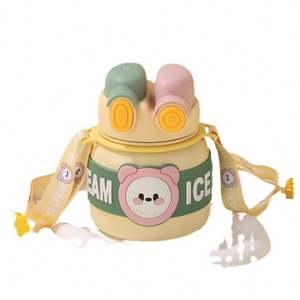 Lindo animal de dibujos animados mango portátil bebé aprendizaje taza de paja niños escuela botella de agua aislada con correa - Product Image 5