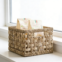 Panier de rangement tressé à la main en jonc de mer naturel, panier organisateur à tressage ouvert, panier décoratif pour étagères et salon