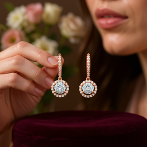 Orecchini E758 in Oro Rosa con Diamanti, Taglio Brillante Rotondo, Colore G, Diamanti Naturali, Stile Classico per Fidanzamento Femminile - Product Image 2