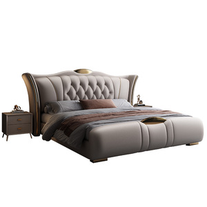 Venta Directa de Fábrica, Estructura de <span class=keywords><strong>Cama</strong></span> Beige, Cuero, Estilo Moderno Minimalista, 2 Mesitas de Noche + <span class=keywords><strong>Cama</strong></span> <span class=keywords><strong>Tapizada</strong></span> Suave para un Dormitorio - Product Image 4