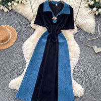 Robe longue femme 2026 style vintage Hong Kong, coupe trapèze, taille ajustée, vêtements décontractés et tendance pour femme