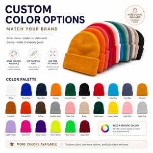 Custom Logo Knitted Beanie <b>Hat</b> 26 Colors Soft Acrylic <b>Winter</b> Warm Skull Cap Wholesale Promotional Blank Cuffed Beanie - Product Image 2