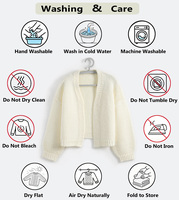 Cardigan en maille tricotée à la machine pour femme, col en V, coupe courte, devant ouvert, manches lanternes, anti-plis, épaisseur standard