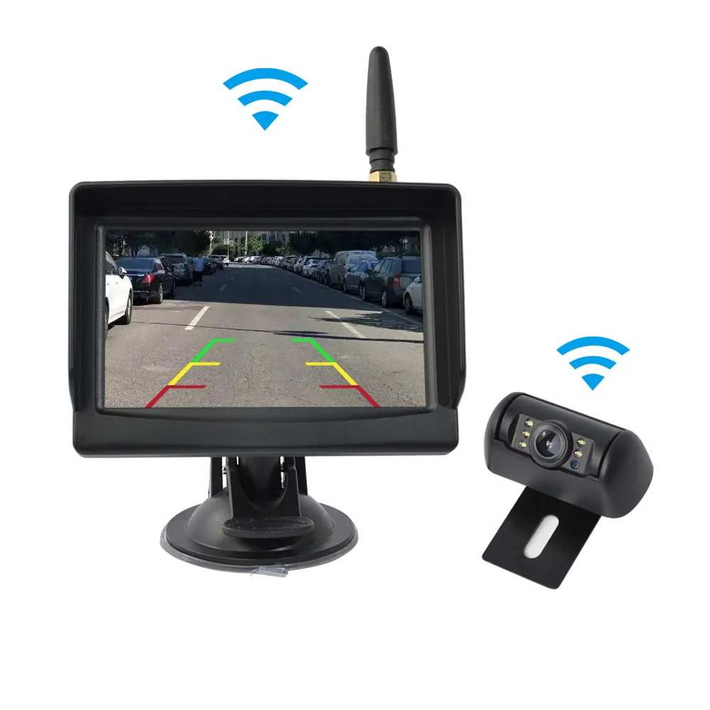 Kit Monitor Kamera Belakang Cadangan Nirkabel 4.3 Inci, Sistem Kamera Mundur Parkir Penglihatan Malam untuk Pickup Mobil Vans Suv