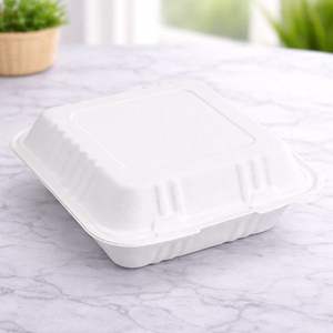 ProTakeOut [6 X 6] Contenants à charnières en bagasse à 3 compartiments, lot de 500 (125/4), sans PFAS, blancs, compostables, compatibles micro-ondes - Product Image 4
