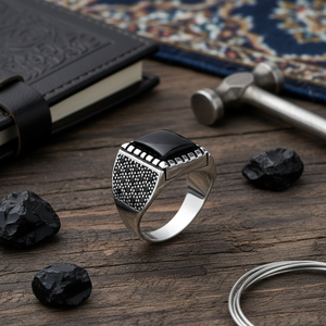 Square Onyx Gemstone Round Black Zircon Stone Design Ottoman <b>Men's</b> <b>Ring</b> Turkish Handmade Wholesale Authentic <b>Silver</b> <b>Men</b> <b>Ring</b> - Product Image 3